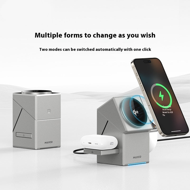 Qi2 3-in-1 Wireless Charger with Auto-Rotating Magic Cube Dock for IPhone 16/15/14 Pro Max, AirPods, and IWatch Fast Charging