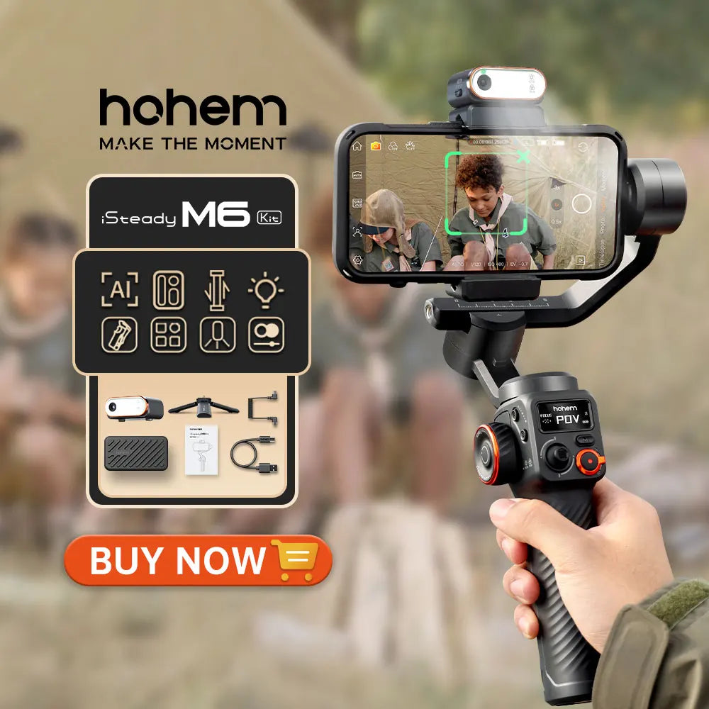 Hohem-iSteady M6 Kit Gimbal for Smartphone, 3-Axis Gimbal, AI Tracker, Fill Light, Stabilizer.