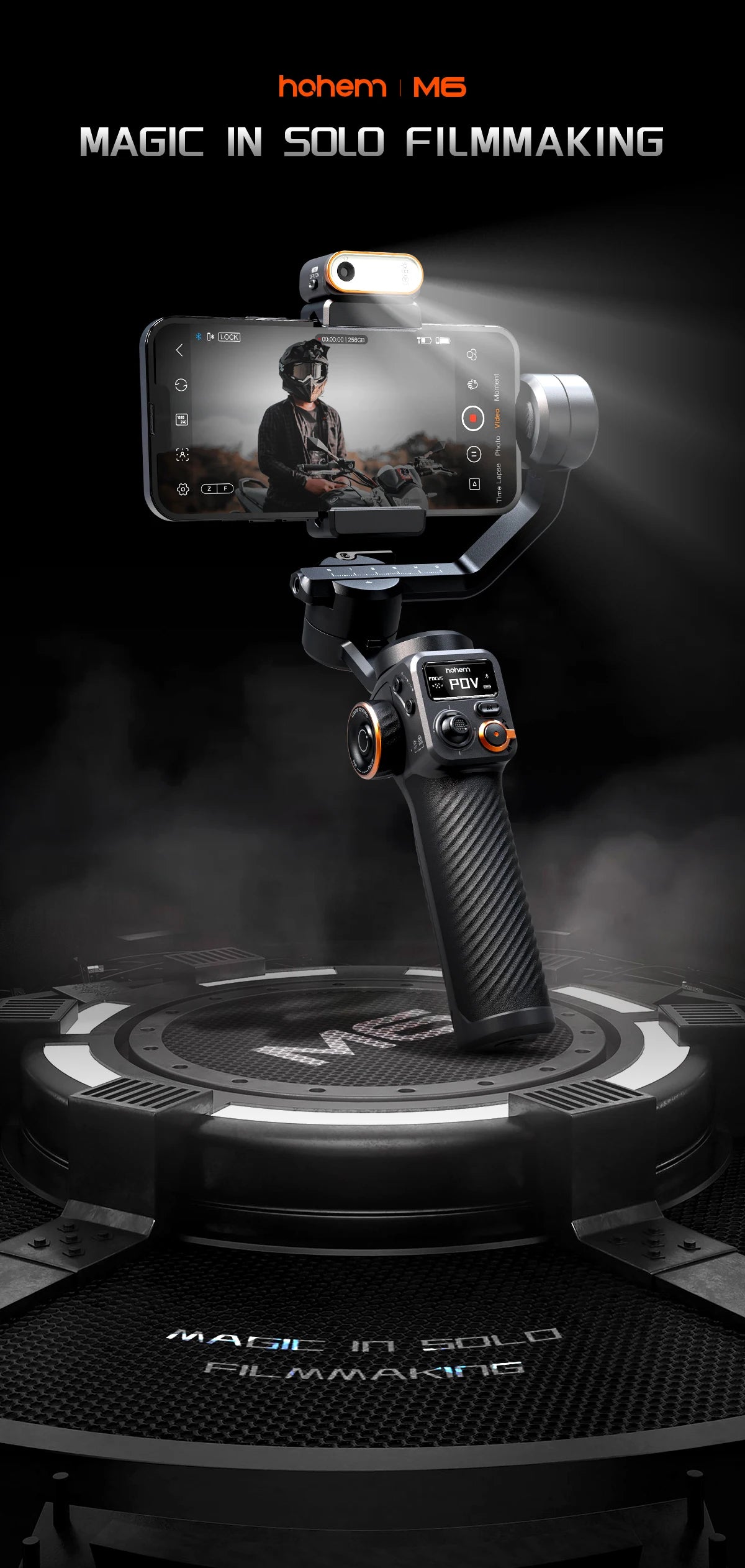 Hohem-iSteady M6 Kit Gimbal for Smartphone, 3-Axis Gimbal, AI Tracker, Fill Light, for iPhone 16 Pro Max and Android Stabilizer.