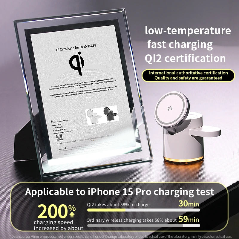 Qi2 Wireless Charger 3-in-1 Fast Charging Station Stand Folding Holder for iPhone 16 15 14 Pro Max Airpods Apple Watch