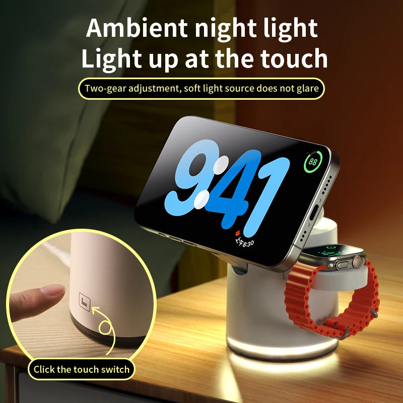 Qi2 Wireless Charger 3-in-1 Fast Charging Station Stand Folding Holder for iPhone 16 15 14 Pro Max Airpods Apple Watch