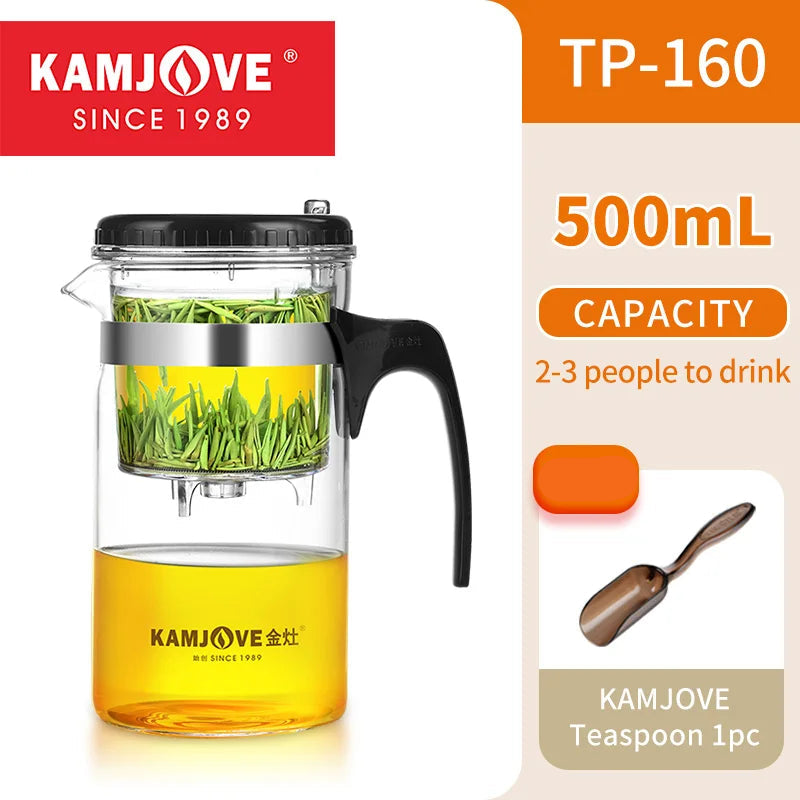 KAMJOVE Press Art Tea Cup One-button Filter Teapot Heat-resistant Glass Tea Set Filter Tea Pot Tea Coffee Maker Filtering Kettl