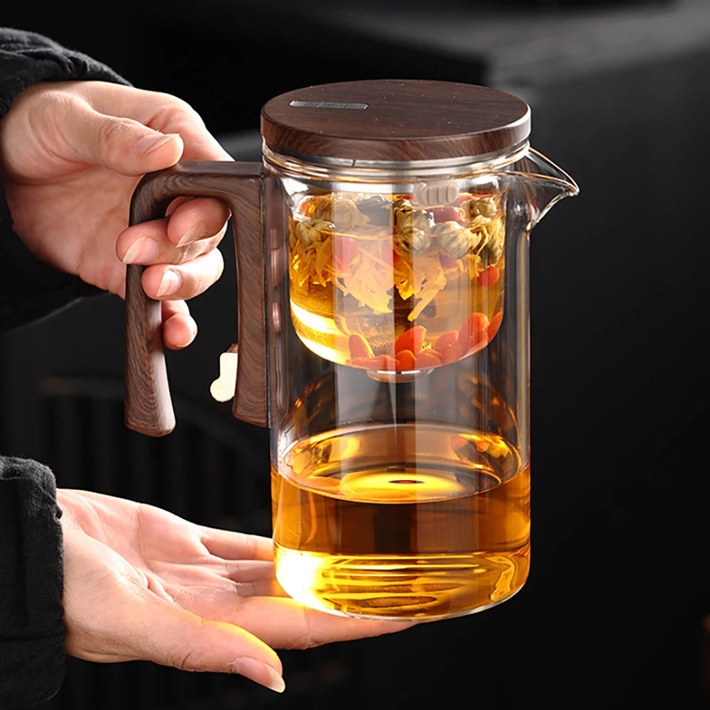 High-Grade Glass Teapot Kettle with Infuser – 520-800ml, Water Separation, Inner Magnet, One-Click Magnetic Switch, Tea Filtration