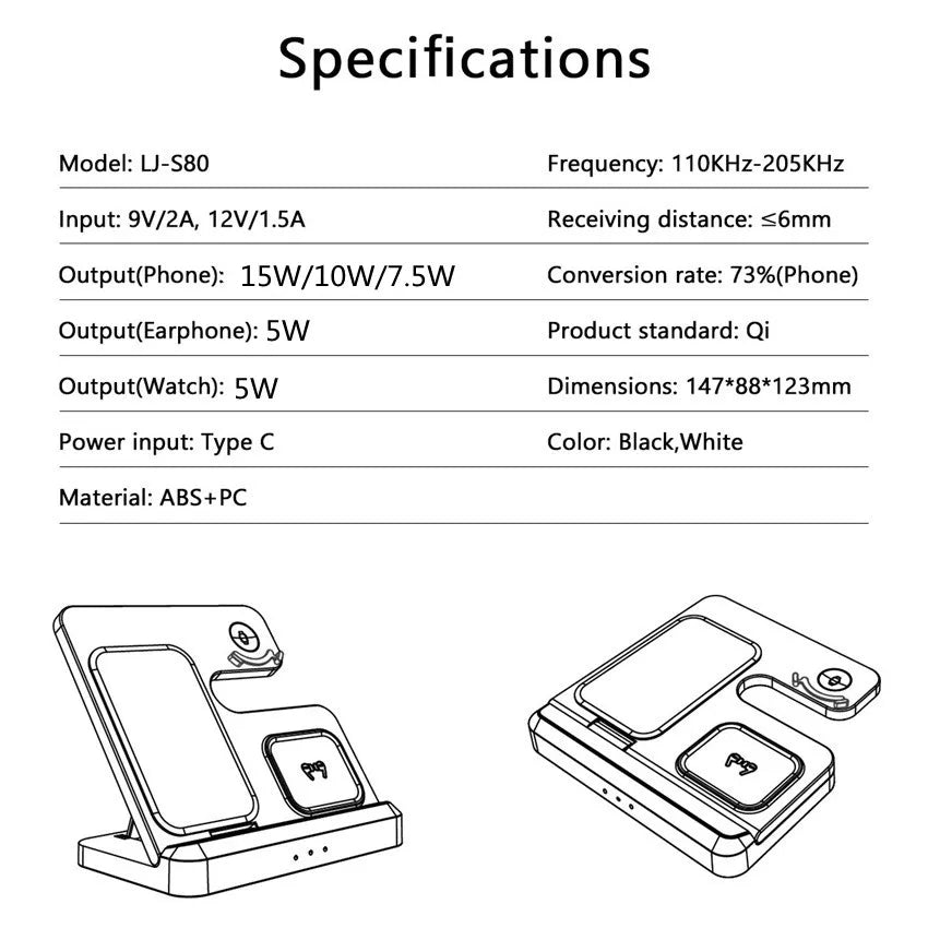 3-in-1 Wireless Charging Stand for iPhone 15/14/13 & Samsung Galaxy S22/S21, Watch 5/4/3, Buds – Fast Charging Dock Station