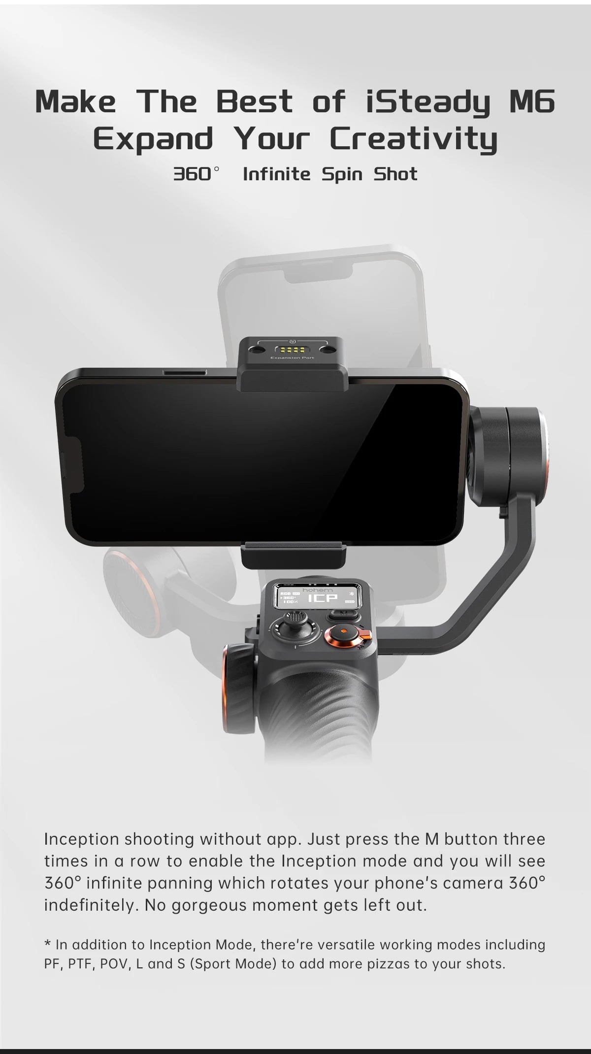 Hohem-iSteady M6 Kit Gimbal for Smartphone, 3-Axis Gimbal, AI Tracker, Fill Light, for iPhone 16 Pro Max and Android Stabilizer.