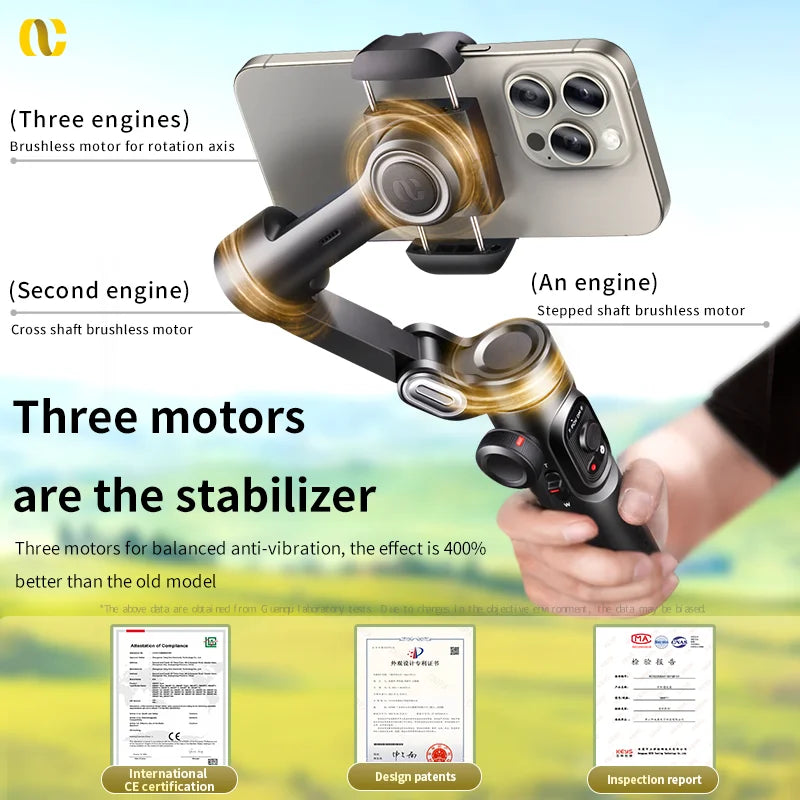 AOCHUAN 3-Axis Smartphone Gimbal Stabilizer with Fill Light – Face Tracking, Vlog & TikTok Ready for iPhone & Android