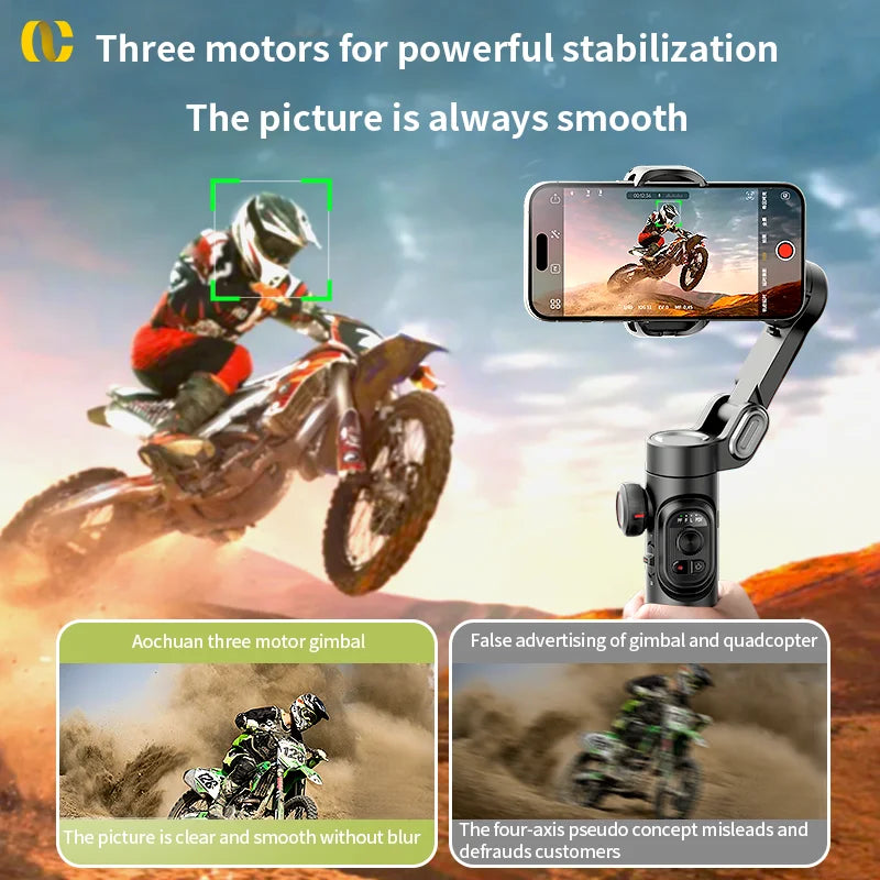 AOCHUAN 3-Axis Smartphone Gimbal Stabilizer with Fill Light – Face Tracking, Vlog & TikTok Ready for iPhone & Android