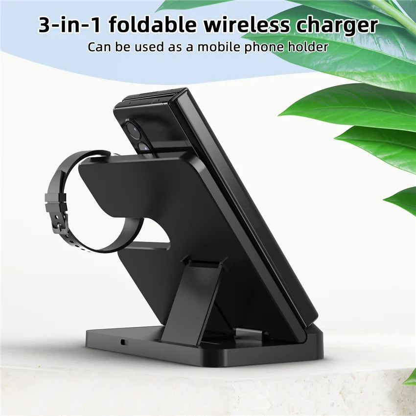 3-in-1 Wireless Charging Stand for iPhone 15/14/13 & Samsung Galaxy S22/S21, Watch 5/4/3, Buds – Fast Charging Dock Station