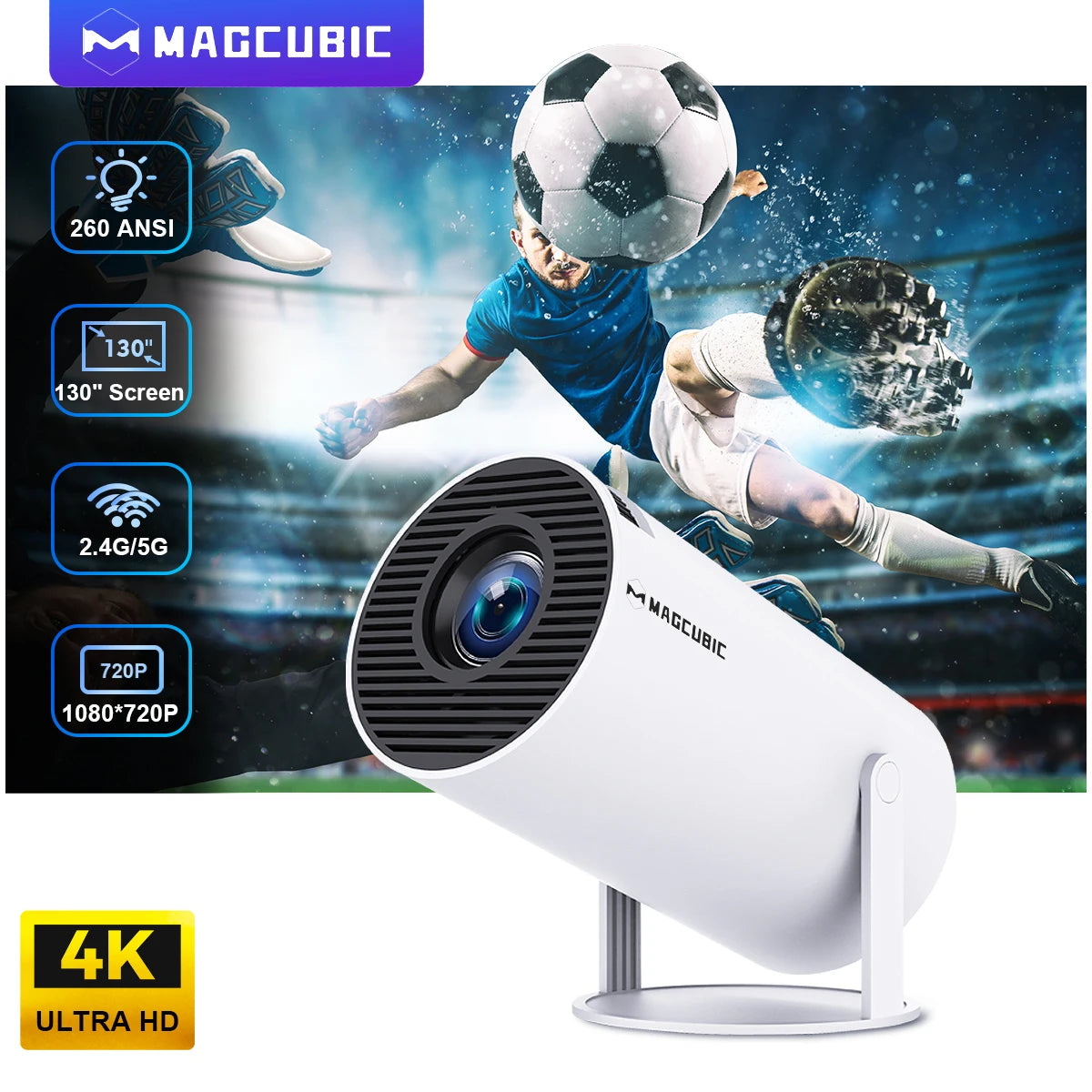 Magcubic HY300 PRO 4K Android Projector - Dual Wi-Fi 6, 260 ANSI, 1080P HD, Bluetooth 5.0, Home & Outdoor Cinema