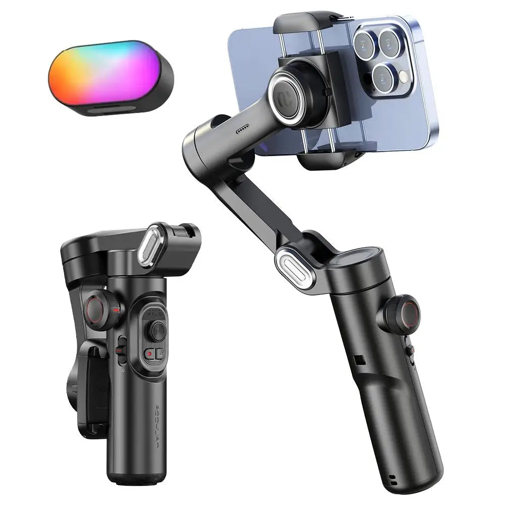 AOCHUAN 3-Axis Smartphone Gimbal Stabilizer with Fill Light – Face Tracking, Vlog & TikTok Ready for iPhone & Android