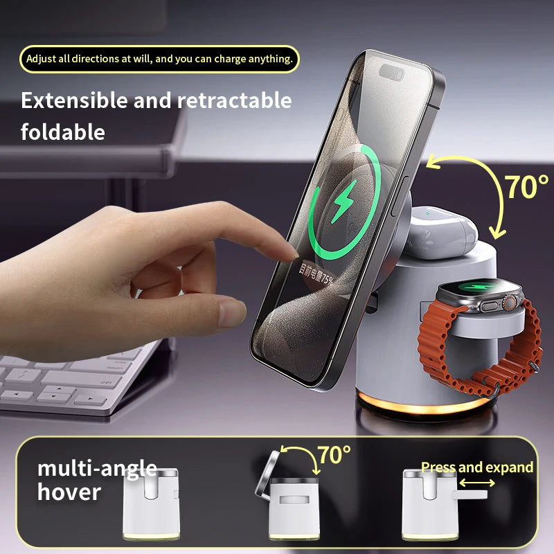 Qi2 Wireless Charger 3-in-1 Fast Charging Station Stand Folding Holder for iPhone 16 15 14 Pro Max Airpods Apple Watch