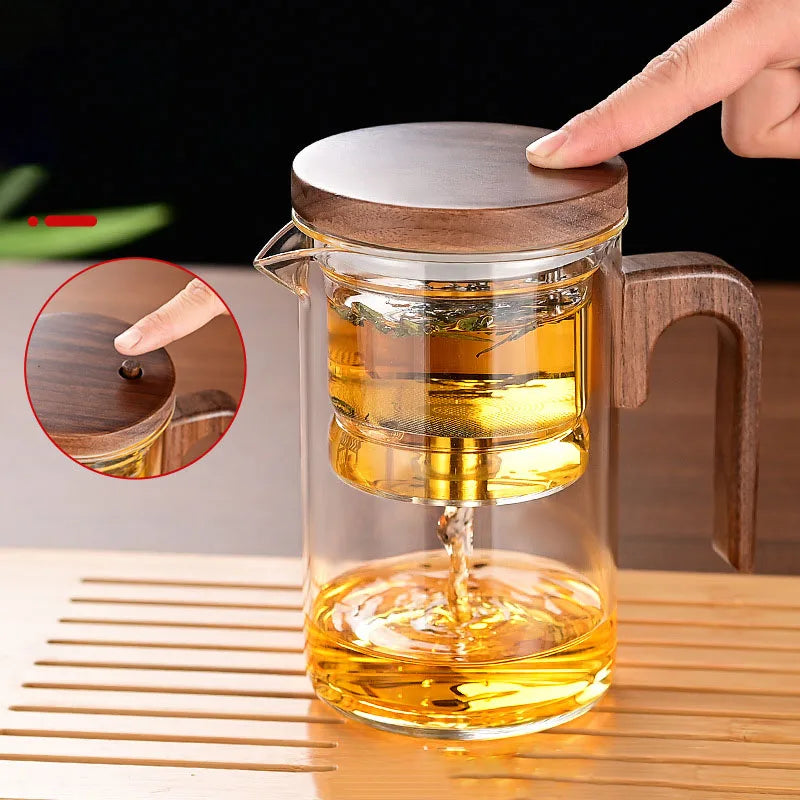 High-Grade Glass Teapot Kettle with Infuser – 520-800ml, Water Separation, Inner Magnet, One-Click Magnetic Switch, Tea Filtration