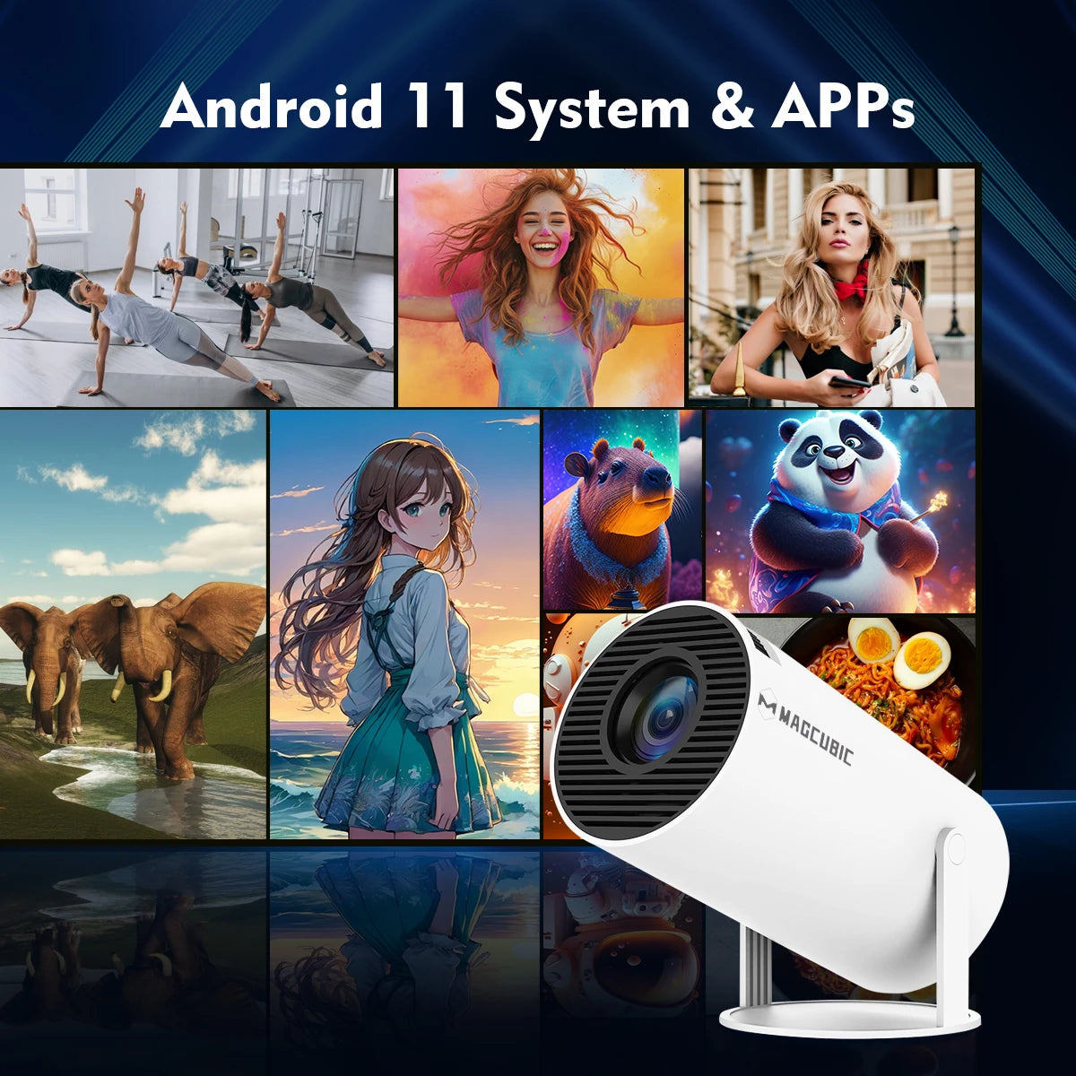 Magcubic HY300 PRO 4K Android Projector - Dual Wi-Fi 6, 260 ANSI, 1080P HD, Bluetooth 5.0, Home & Outdoor Cinema