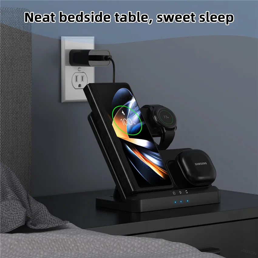 3-in-1 Wireless Charging Stand for iPhone 15/14/13 & Samsung Galaxy S22/S21, Watch 5/4/3, Buds – Fast Charging Dock Station