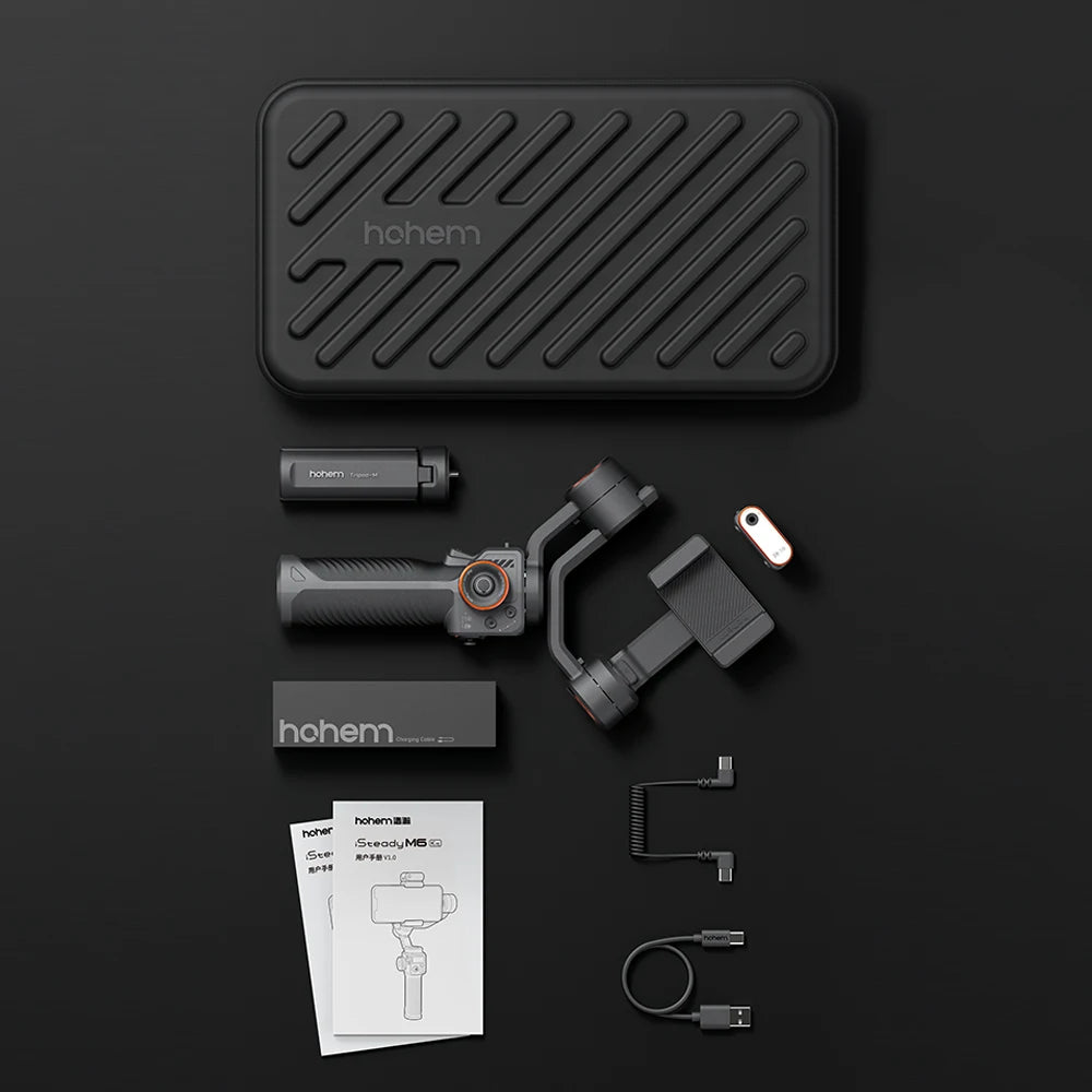 Hohem-iSteady M6 Kit Gimbal for Smartphone, 3-Axis Gimbal, AI Tracker, Fill Light, for iPhone 16 Pro Max and Android Stabilizer.