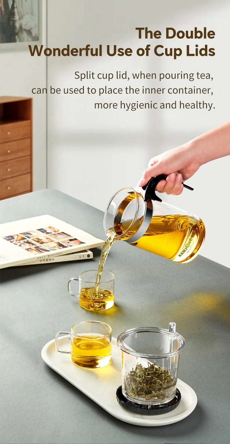 KAMJOVE Press Art Tea Cup One-button Filter Teapot Heat-resistant Glass Tea Set Filter Tea Pot Tea Coffee Maker Filtering Kettl