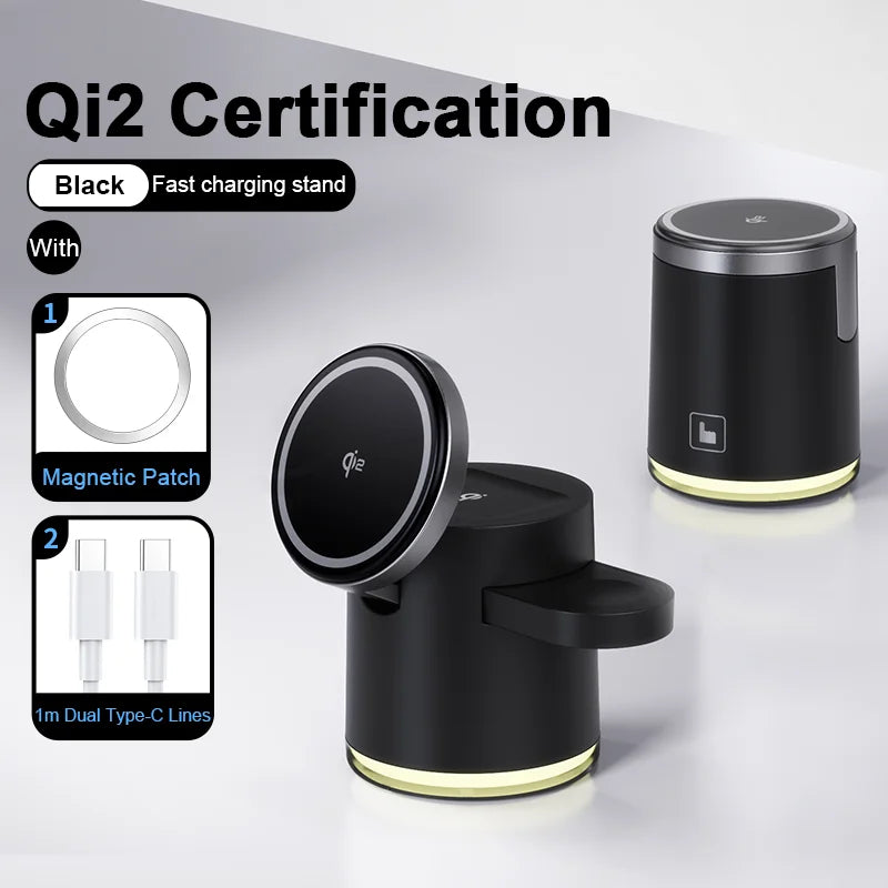 Qi2 Wireless Charger 3-in-1 Fast Charging Station Stand Folding Holder for iPhone 16 15 14 Pro Max Airpods Apple Watch
