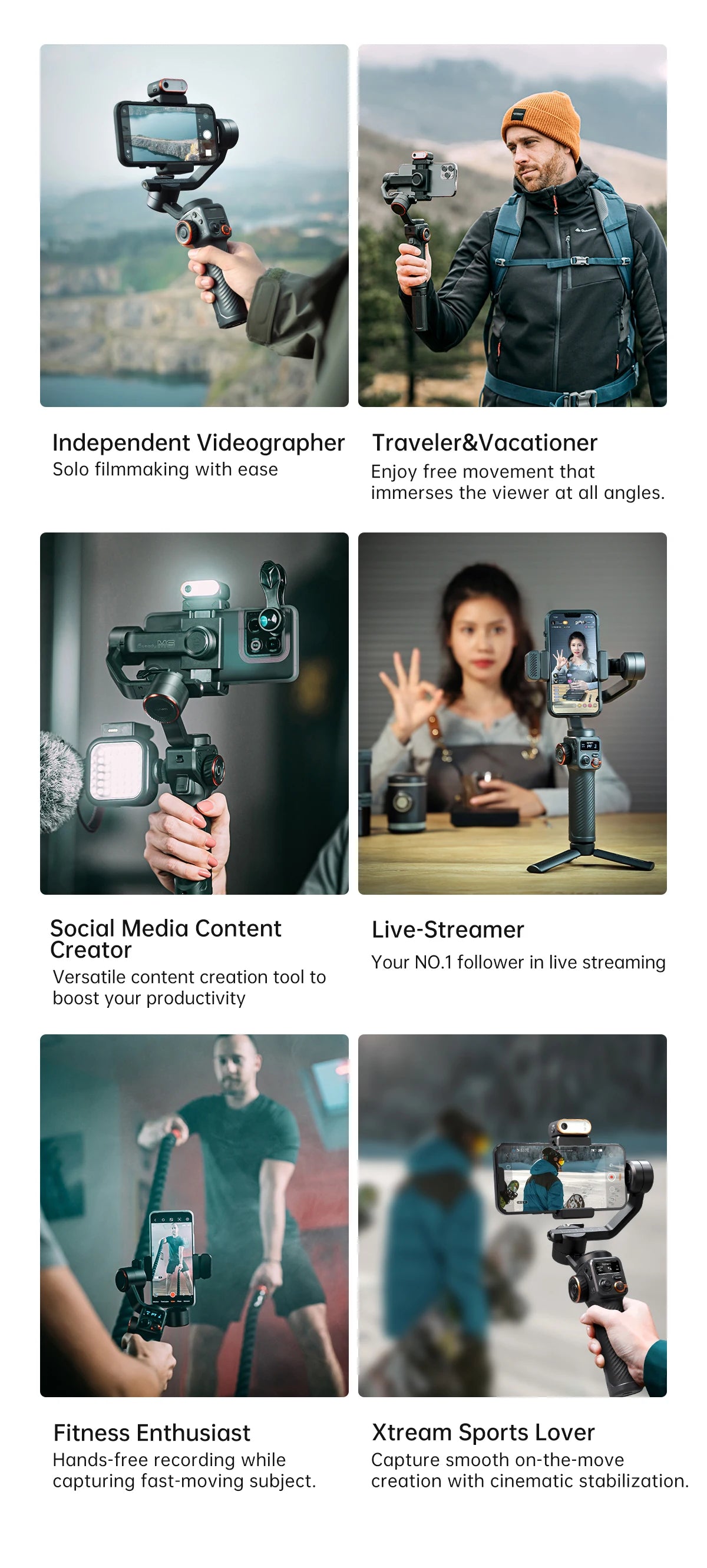 Hohem-iSteady M6 Kit Gimbal for Smartphone, 3-Axis Gimbal, AI Tracker, Fill Light, for iPhone 16 Pro Max and Android Stabilizer.