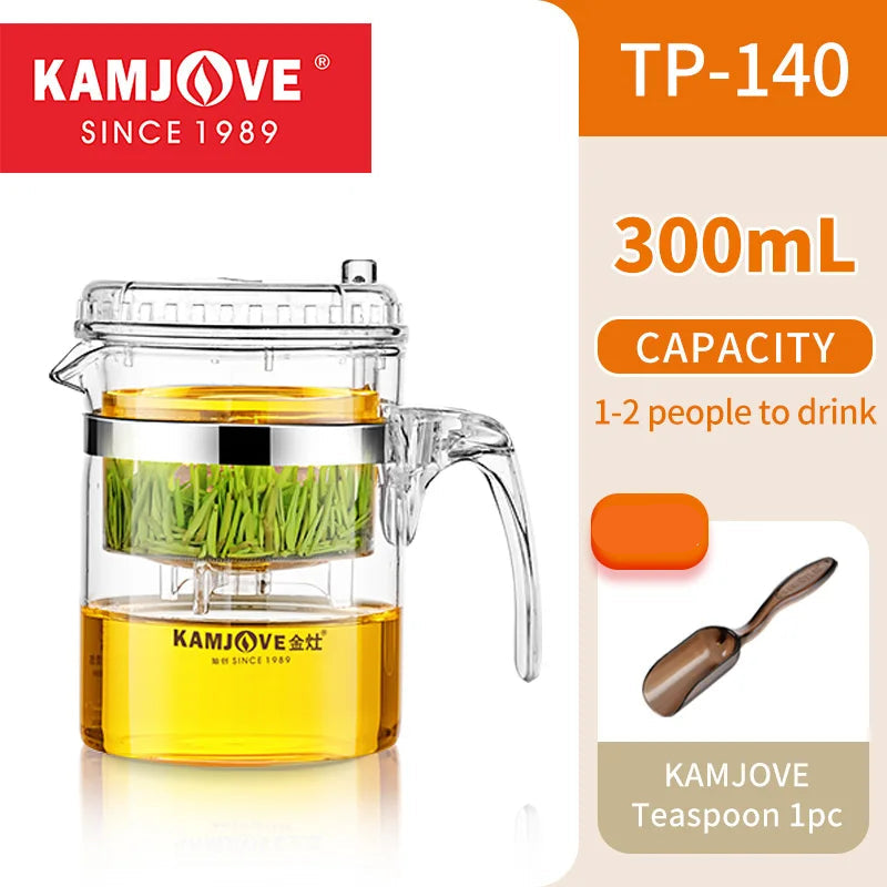 KAMJOVE Press Art Tea Cup One-button Filter Teapot Heat-resistant Glass Tea Set Filter Tea Pot Tea Coffee Maker Filtering Kettl