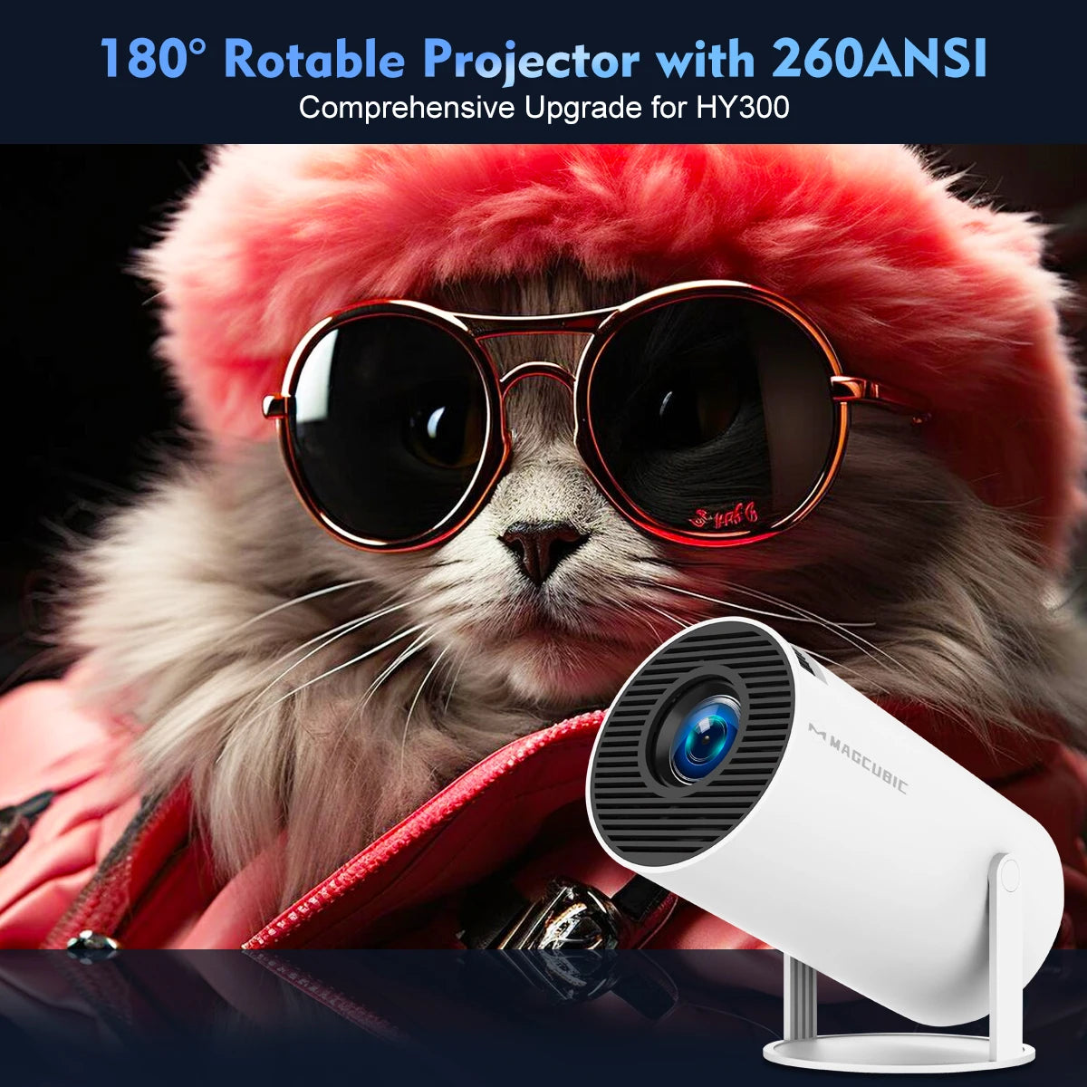 Magcubic HY300 PRO 4K Android Projector - Dual Wi-Fi 6, 260 ANSI, 1080P HD, Bluetooth 5.0, Home & Outdoor Cinema