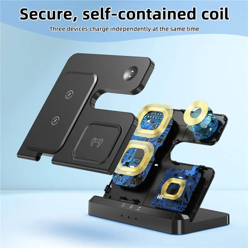 3-in-1 Wireless Charging Stand for iPhone 15/14/13 & Samsung Galaxy S22/S21, Watch 5/4/3, Buds – Fast Charging Dock Station