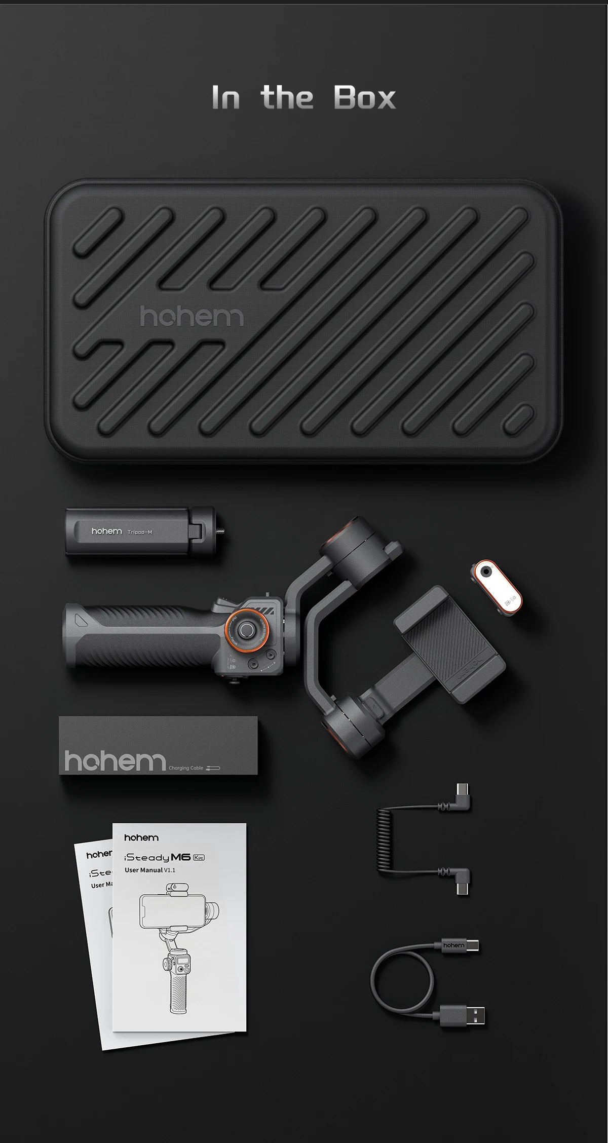 Hohem-iSteady M6 Kit Gimbal for Smartphone, 3-Axis Gimbal, AI Tracker, Fill Light, for iPhone 16 Pro Max and Android Stabilizer.