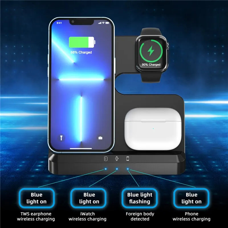 3-in-1 Wireless Charging Stand for iPhone 15/14/13 & Samsung Galaxy S22/S21, Watch 5/4/3, Buds – Fast Charging Dock Station