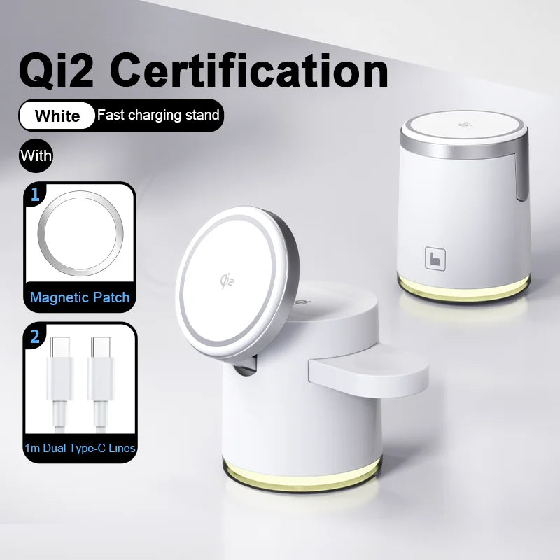 Qi2 Wireless Charger 3-in-1 Fast Charging Station Stand Folding Holder for iPhone 16 15 14 Pro Max Airpods Apple Watch