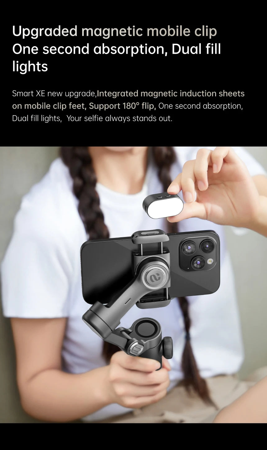 AOCHUAN 3-Axis Smartphone Gimbal Stabilizer with Fill Light – Face Tracking, Vlog & TikTok Ready for iPhone & Android