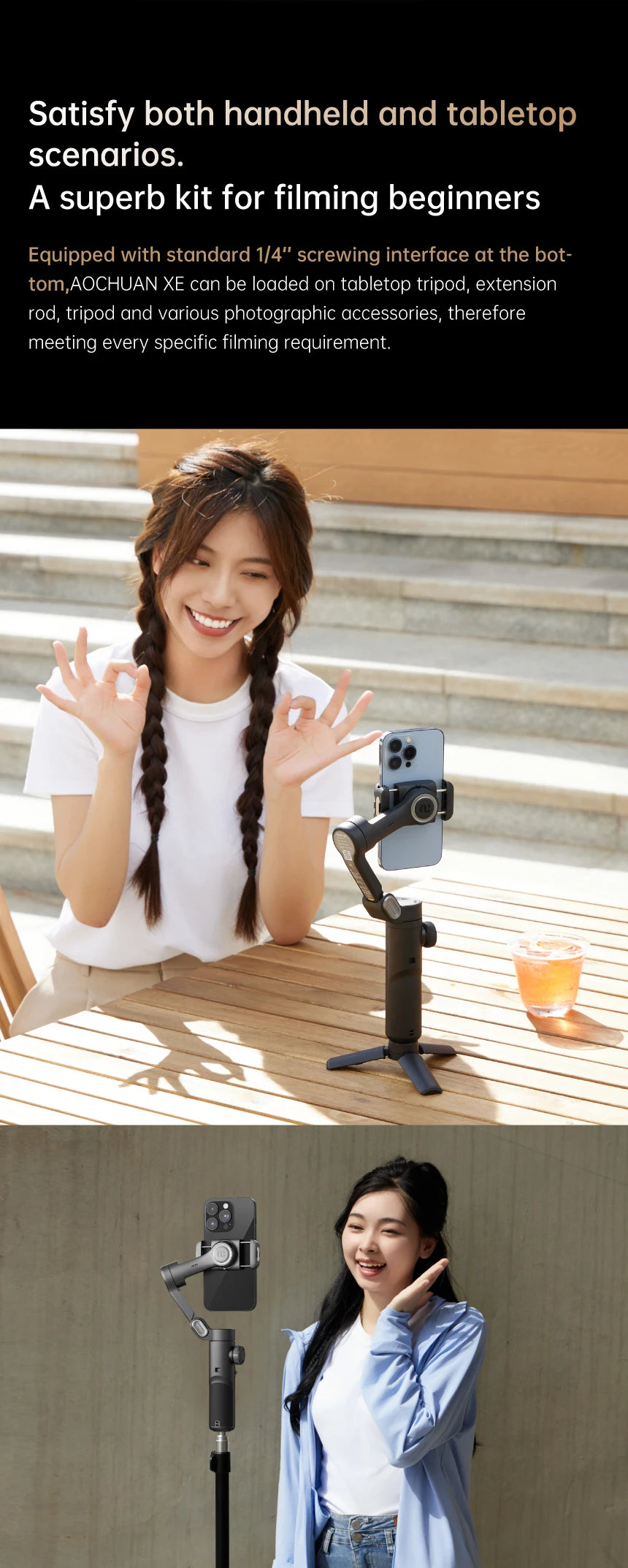 AOCHUAN 3-Axis Smartphone Gimbal Stabilizer with Fill Light – Face Tracking, Vlog & TikTok Ready for iPhone & Android