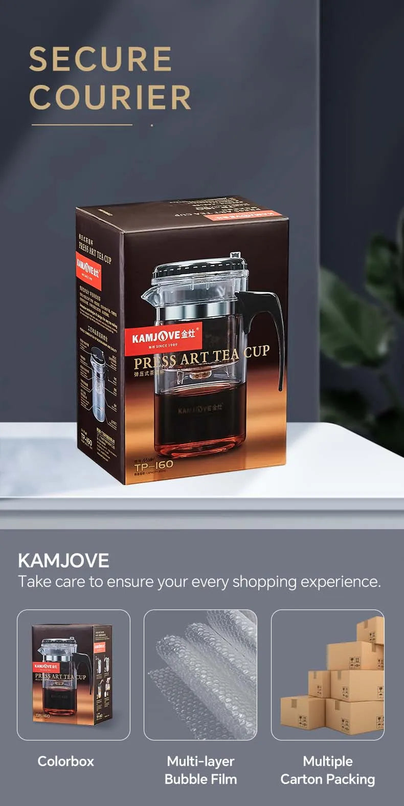 KAMJOVE Press Art Tea Cup One-button Filter Teapot Heat-resistant Glass Tea Set Filter Tea Pot Tea Coffee Maker Filtering Kettl