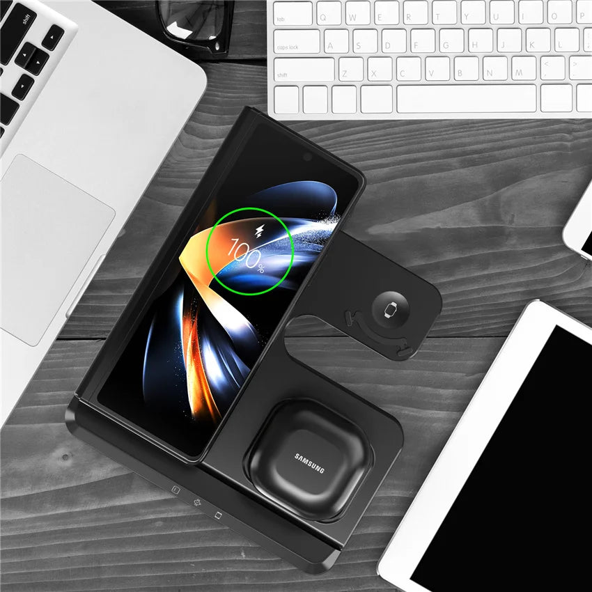 3-in-1 Wireless Charging Stand for iPhone 15/14/13 & Samsung Galaxy S22/S21, Watch 5/4/3, Buds – Fast Charging Dock Station