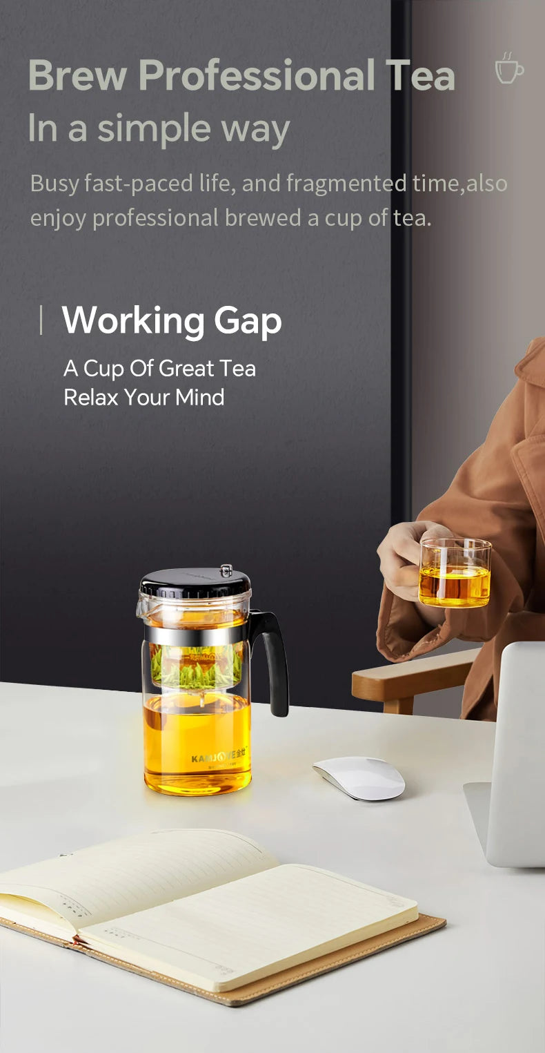 KAMJOVE Press Art Tea Cup One-button Filter Teapot Heat-resistant Glass Tea Set Filter Tea Pot Tea Coffee Maker Filtering Kettl