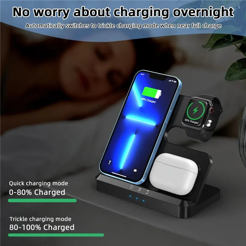 3-in-1 Wireless Charging Stand for iPhone 15/14/13 & Samsung Galaxy S22/S21, Watch 5/4/3, Buds – Fast Charging Dock Station