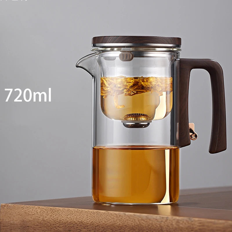 High-Grade Glass Teapot Kettle with Infuser – 520-800ml, Water Separation, Inner Magnet, One-Click Magnetic Switch, Tea Filtration