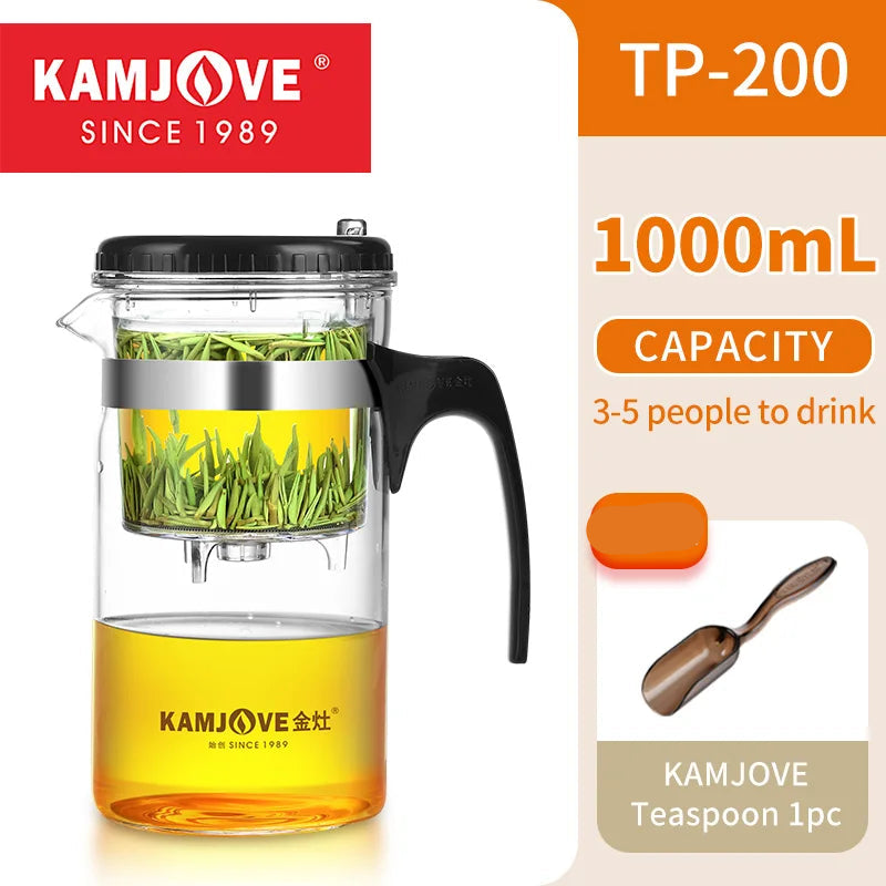 KAMJOVE Press Art Tea Cup One-button Filter Teapot Heat-resistant Glass Tea Set Filter Tea Pot Tea Coffee Maker Filtering Kettl