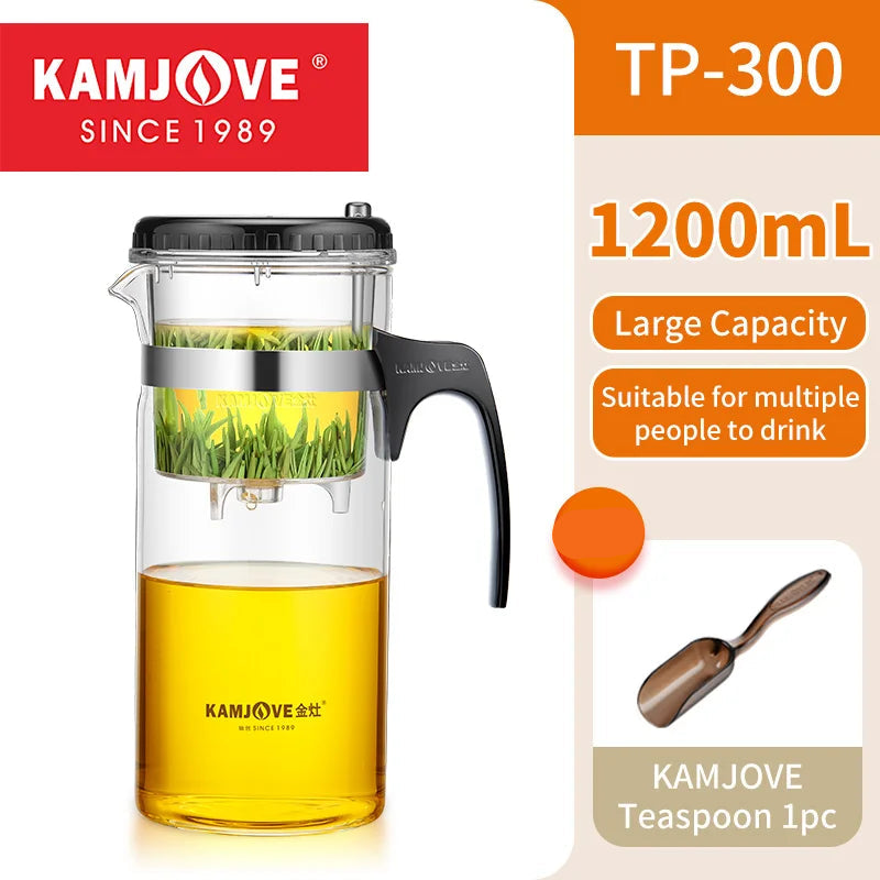 KAMJOVE Press Art Tea Cup One-button Filter Teapot Heat-resistant Glass Tea Set Filter Tea Pot Tea Coffee Maker Filtering Kettl